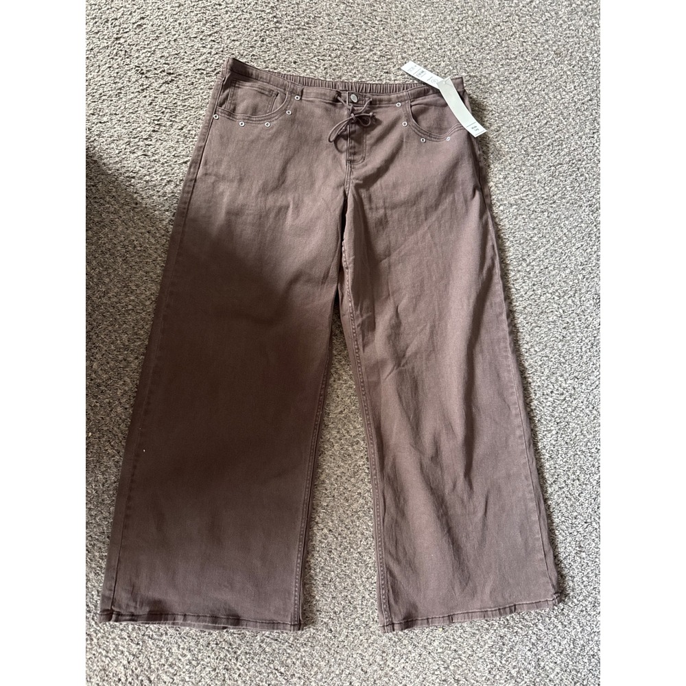 No Boundaries Women Baggy Grommet Wide Leg Jeans Baking Chocolate Brown XXL 20